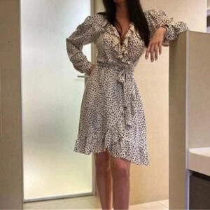 Maje Rosana wrap dress black white leopard print long sleeve excellent Size S